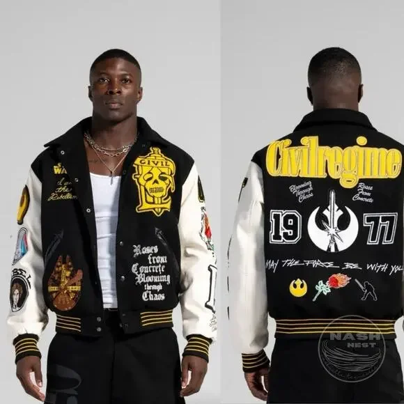 Civil Regime x Star Wars Varsity Letterman JacketRebel 1977 Patches Rare, NWT